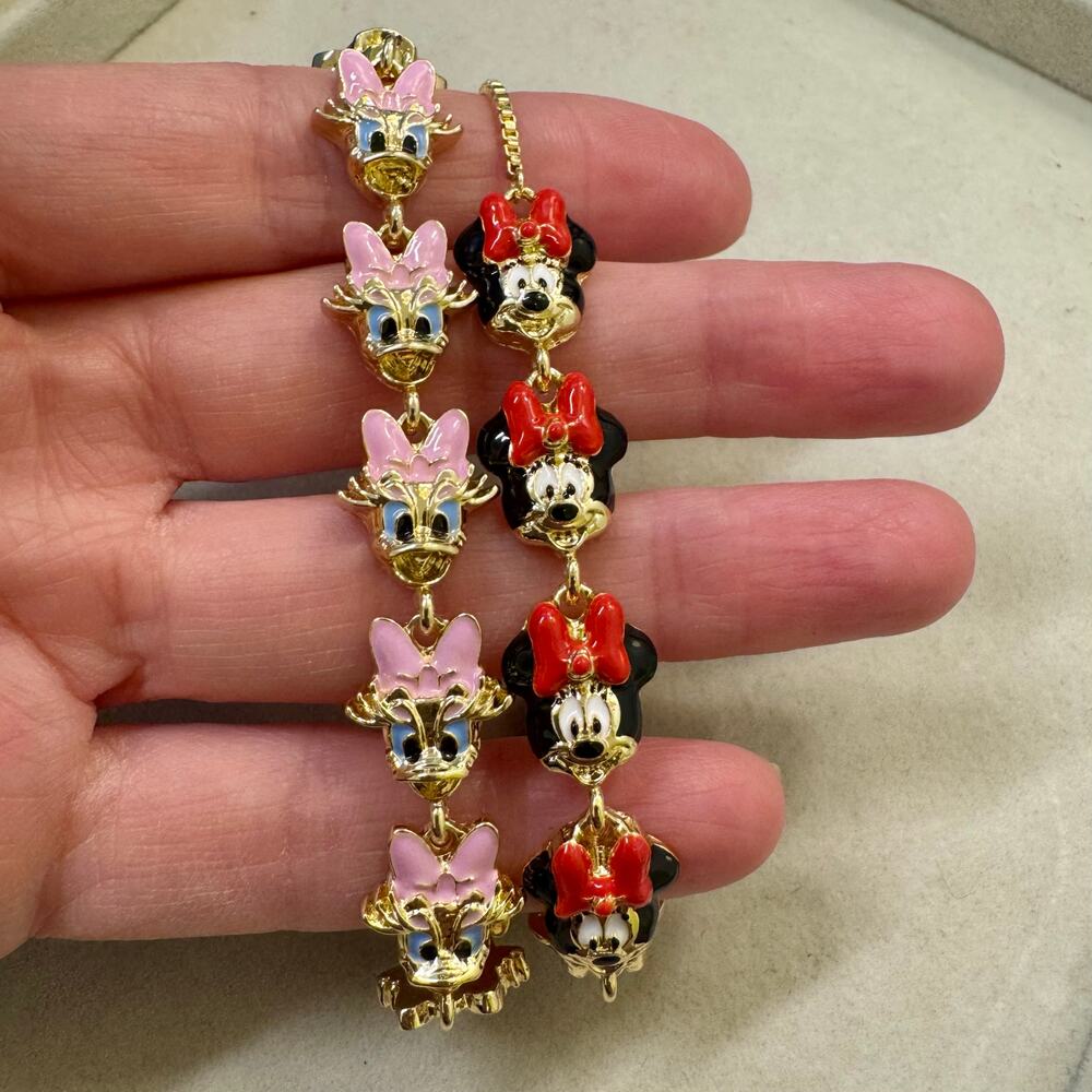 Baublebar Disney Minnie & Daisy Repeating Bracelets Adjustable Gold NEW BUNDLE